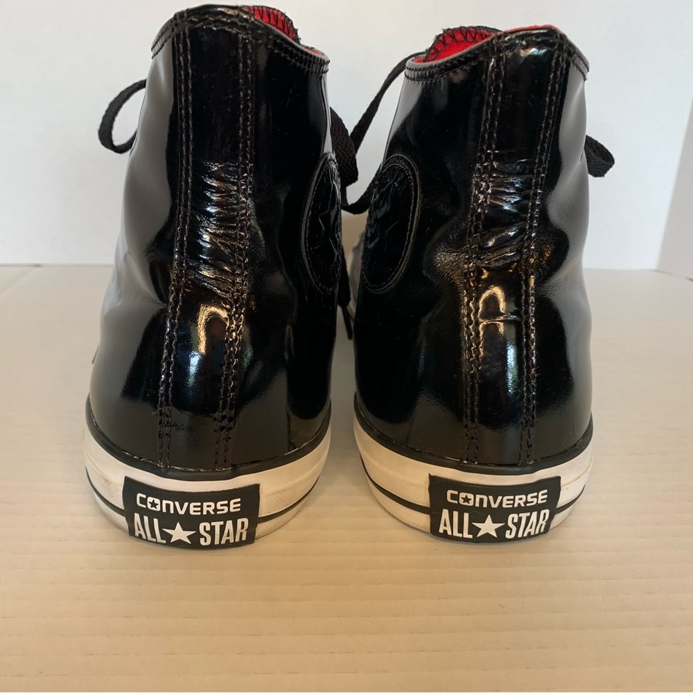 Converse High Top Chuck Taylors Size 11 Black Patent Leather Red Interior - Picture 4 of 13